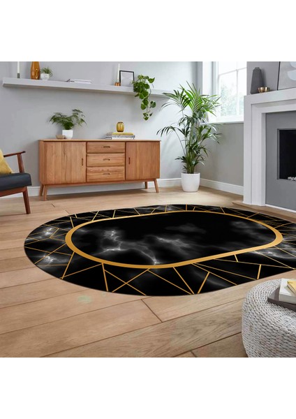 Dijital Kaymaz Taban Yıkanabilir Oval Mermer Desen Mutfak Salon Halısı, V-O-Mermer-24-Siyah, fiyatları