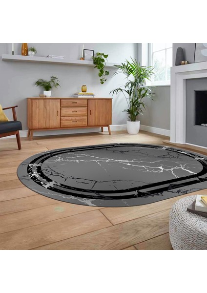 Dijital Kaymaz Taban Yıkanabilir Oval Mermer Desen Mutfak Salon Halısı, V-O-Mermer-08-Antrasit, fiyatları