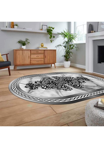 Dijital Kaymaz Taban Yıkanabilir Oval Mermer Desen Mutfak Salon Halısı, V-O-Mermer-09-Gri, fiyatları