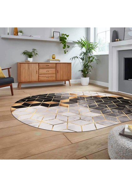 Dijital Kaymaz Taban Yıkanabilir Oval Mermer Desen Mutfak Salon Halısı, V-O-Mermer-19-Gold, fiyatları