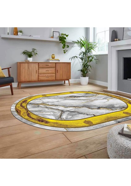 Dijital Kaymaz Taban Yıkanabilir Oval Mermer Desen Mutfak Salon Halısı, V-O-Mermer-03-Gold, fiyatları