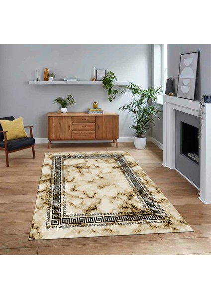 Dijital Baskılı Kaymaz Taban Yıkanabilir Mermer Desen Mutfak Salon Halısı, V-Mermer-14-Kahve,
