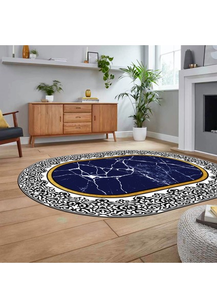 Dijital Kaymaz Taban Yıkanabilir Oval Mermer Desen Mutfak Salon Halısı, V-O-Mermer-10-Lacivert, fiyatları