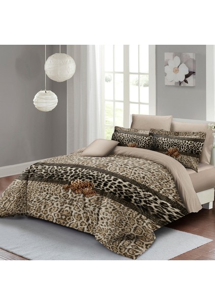 Leopar ( Lastikli Çarşaflı ) Çift Kişilik Nevresim Takımı Özel Dokuma Pamuk Saten Leopard Fabric