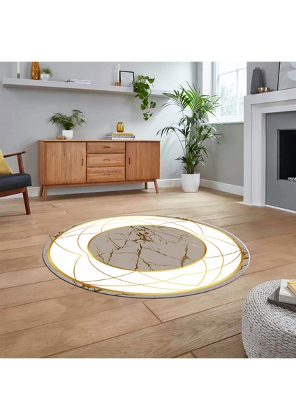 Dijital Kaymaz Taban Yıkanabilir Yuvarlak Mermer Desen Mutfak Salon Halısı, V-Y-Mermer-17-Gold,