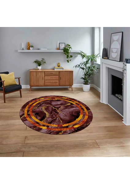 Dijital Kaymaz Taban Yıkanabilir Yuvarlak Mermer Desen Mutfak Salon Halısı, V-Y-Mermer-04-Bordo,