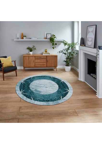 Dijital Kaymaz Taban Yıkanabilir Yuvarlak Mermer Desen Mutfak Salon Halısı, V-Y-Mermer-13-Mavi,