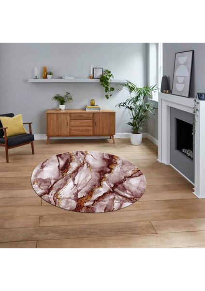 Dijital Kaymaz Taban Yıkanabilir Yuvarlak Mermer Desen Mutfak Salon Halısı, V-Y-Mermer-02-Bordo,
