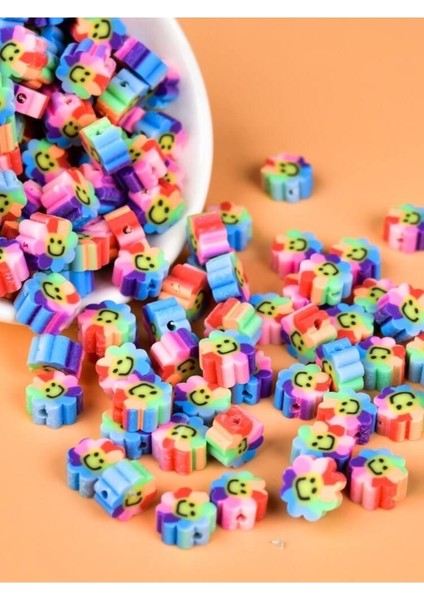 Fimo Boncuk Renkli Gülen Çiçek Fimo 25 Adet