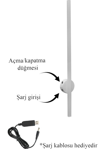 Osram Ledli Şarjlı Pilli Aplik Modern Dekoratif LED Duvar Otel Cafe Hol Hotel Aplik Siyah Eskitme Antrasit BEYAZ68CM AK1010AK70CM