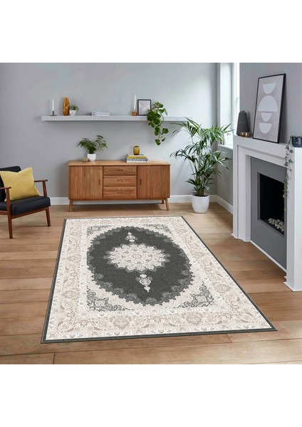 Dijital Baskılı Kaymaz Taban Yıkanabilir Klasik Desen Yolluk Salon Halısı, V-Klasik-03-Vizon,