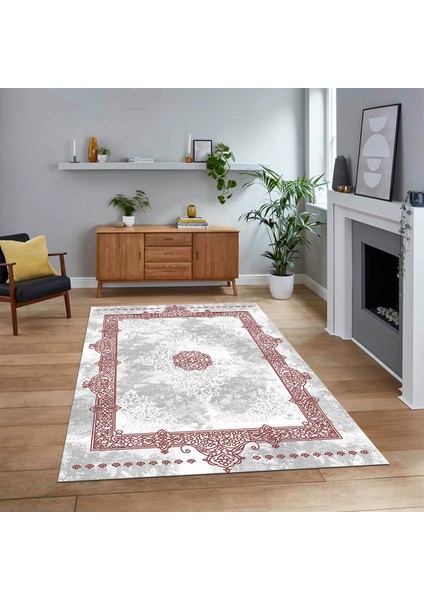 Dijital Baskılı Kaymaz Taban Yıkanabilir Klasik Desen Yolluk Salon Halısı, V-Klasik-20-Bordo,