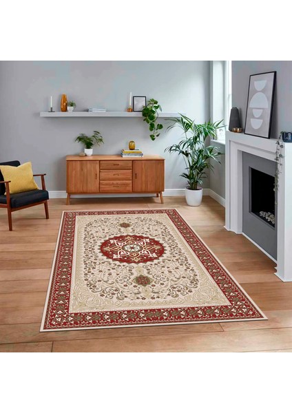 Dijital Baskılı Kaymaz Taban Yıkanabilir Klasik Desen Yolluk Salon Halısı, V-Klasik-27-Bordo,