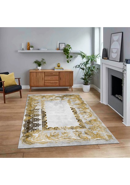 Dijital Baskılı Kaymaz Taban Yıkanabilir Klasik Desen Yolluk Salon Halısı, V-Klasik-08-Kahve,