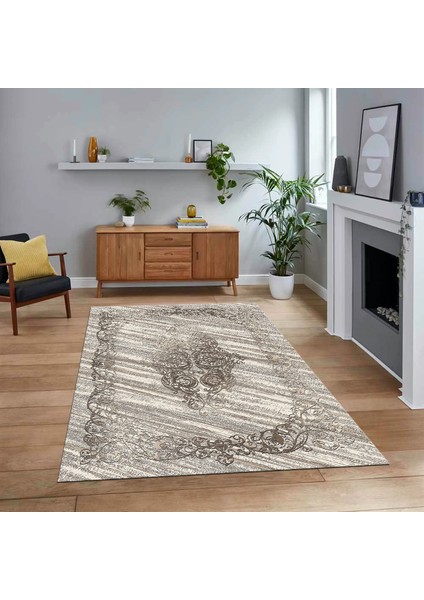 Dijital Baskılı Kaymaz Taban Yıkanabilir Klasik Desen Yolluk Salon Halısı, V-Klasik-11-Bej,