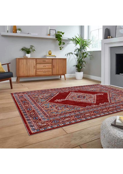 Dijital Baskılı Kaymaz Taban Yıkanabilir Klasik Desen Yolluk Salon Halısı, V-Klasik-06-Kırmızı, fiyatları