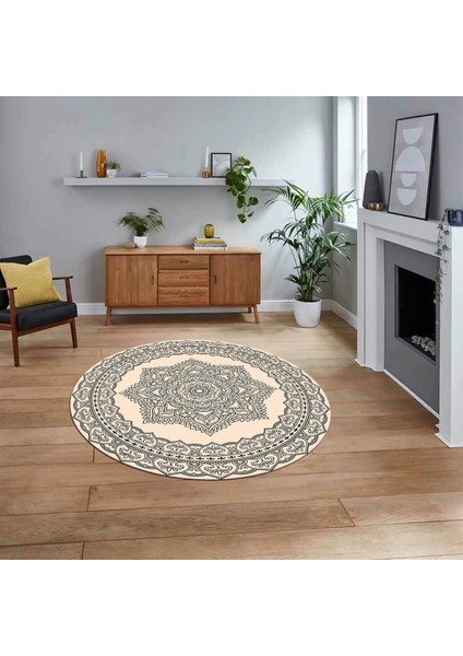 Dijital Kaymaz Taban Yıkanabilir Yuvarlak Klasik Desen Mutfak Salon Halısı, V-Y-Klasik-30-Krem,