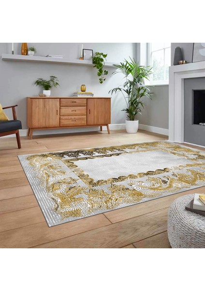 Dijital Baskılı Kaymaz Taban Yıkanabilir Klasik Desen Yolluk Salon Halısı, V-Klasik-08-Kahve,