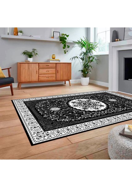 Dijital Baskılı Kaymaz Taban Yıkanabilir Klasik Desen Yolluk Salon Halısı, V-Klasik-27-Antrasit, fiyatları