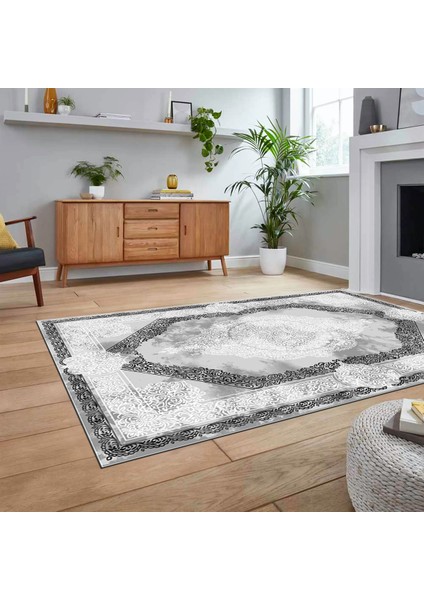 Dijital Baskılı Kaymaz Taban Yıkanabilir Klasik Desen Yolluk Salon Halısı, V-Klasik-01-Gri, fiyatları