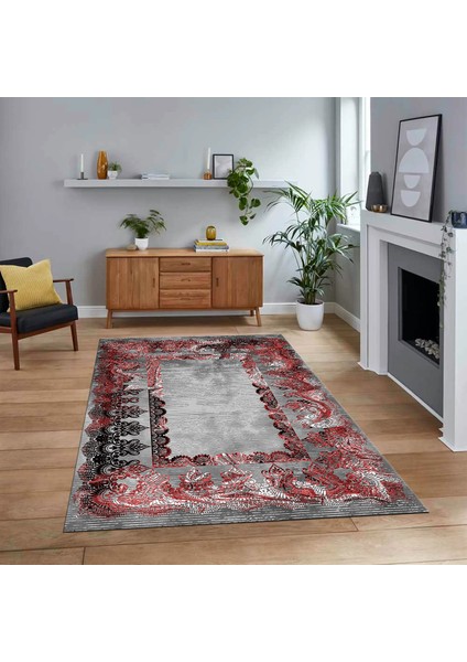 Dijital Baskılı Kaymaz Taban Yıkanabilir Klasik Desen Yolluk Salon Halısı, V-Klasik-08-Bordo,