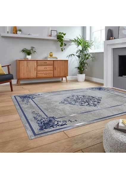 Dijital Baskılı Kaymaz Taban Yıkanabilir Klasik Desen Yolluk Salon Halısı, V-Klasik-05-Mavi, fiyatları