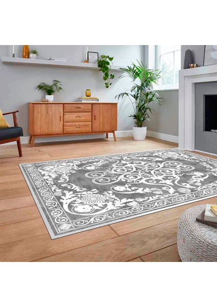 Dijital Baskılı Kaymaz Taban Yıkanabilir Klasik Desen Yolluk Salon Halısı, V-Klasik-09-Gri, fiyatları