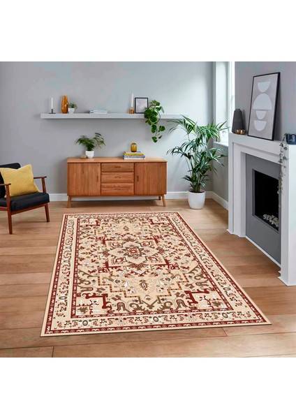 Dijital Baskılı Kaymaz Taban Yıkanabilir Klasik Desen Yolluk Salon Halısı, V-Klasik-10-Bordo,