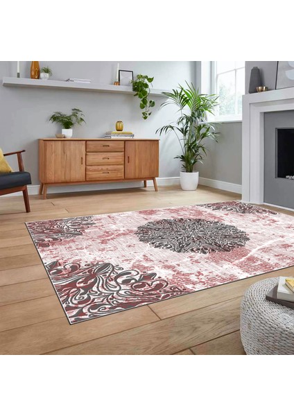 Dijital Baskılı Kaymaz Taban Yıkanabilir Klasik Desen Yolluk Salon Halısı, V-Klasik-19-Pembe, fiyatları