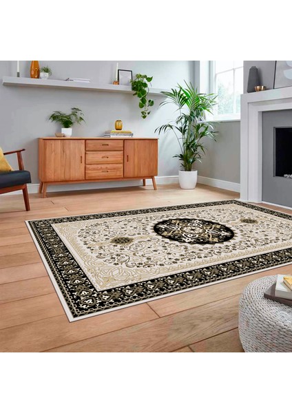 Dijital Baskılı Kaymaz Taban Yıkanabilir Klasik Desen Yolluk Salon Halısı, V-Klasik-27-Siyah, fiyatları