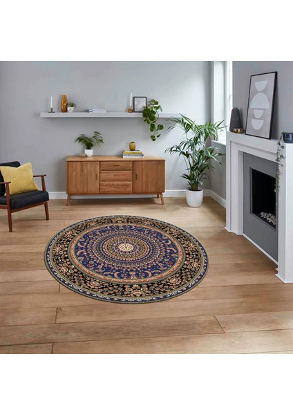 Dijital Kaymaz Taban Yıkanabilir Yuvarlak Klasik Desen Mutfak Salon Halısı, V-Y-Klasik-21-Lacivert,