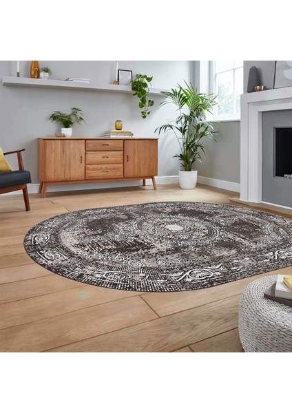 Dijital Kaymaz Taban Yıkanabilir Oval Klasik Desen Yolluk Salon Halısı, V-O-Klasik-25-Vizon, fiyatları