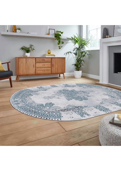 Dijital Kaymaz Taban Yıkanabilir Oval Klasik Desen Yolluk Salon Halısı, V-O-Klasik-22-Mavi, fiyatları