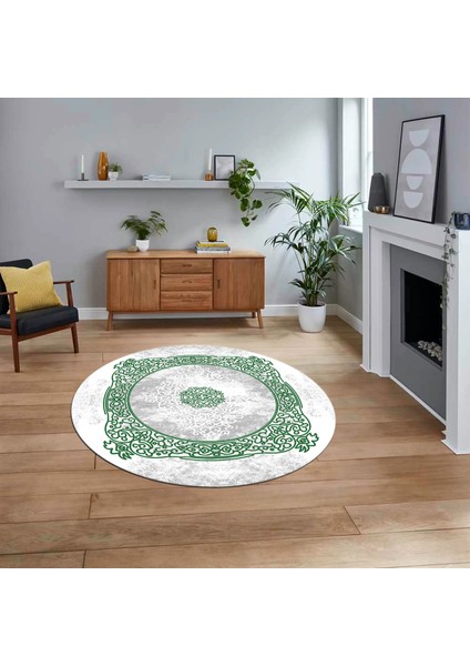 Dijital Kaymaz Taban Yıkanabilir Yuvarlak Klasik Desen Mutfak Salon Halısı, V-Y-Klasik-20-Yeşil,