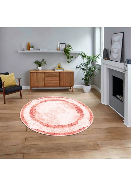 Dijital Kaymaz Taban Yıkanabilir Yuvarlak Klasik Desen Mutfak Salon Halısı, V-Y-Klasik-01-Kırmızı,