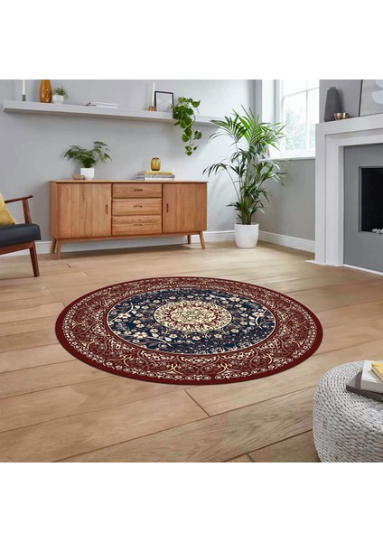 Dijital Kaymaz Taban Yıkanabilir Yuvarlak Klasik Desen Mutfak Salon Halısı, V-Y-Klasik-14-Bordo,