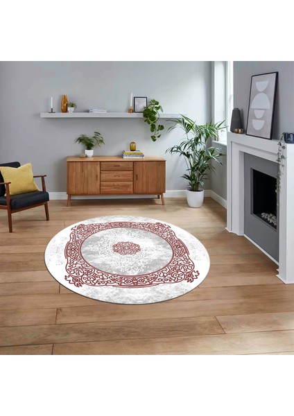 Dijital Kaymaz Taban Yıkanabilir Yuvarlak Klasik Desen Mutfak Salon Halısı, V-Y-Klasik-20-Bordo,