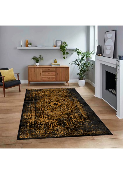 Dijital Baskılı Kaymaz Taban Yıkanabilir Klasik Desen Yolluk Salon Halısı, V-Klasik-12-Sarı,