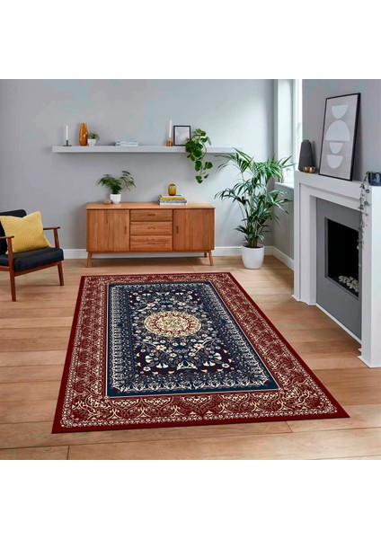 Dijital Baskılı Kaymaz Taban Yıkanabilir Klasik Desen Yolluk Salon Halısı, V-Klasik-14-Bordo,