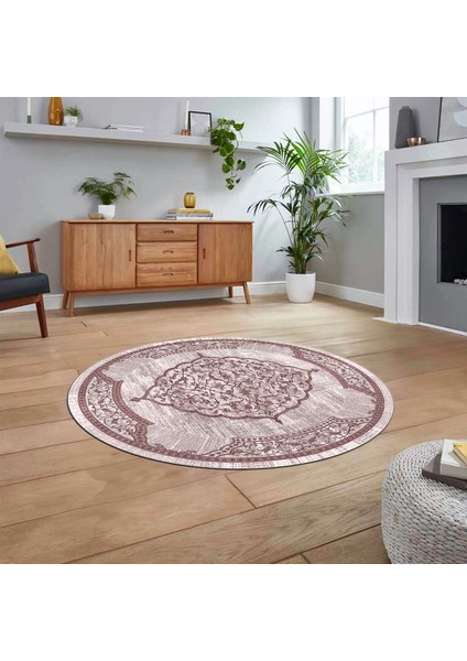 Dijital Kaymaz Taban Yıkanabilir Yuvarlak Klasik Desen Mutfak Salon Halısı, V-Y-Klasik-15-Pembe,