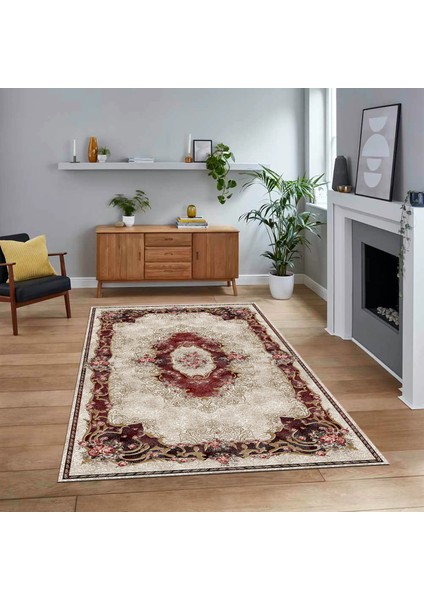 Dijital Baskılı Kaymaz Taban Yıkanabilir Klasik Desen Yolluk Salon Halısı, V-Klasik-29-Bordo,
