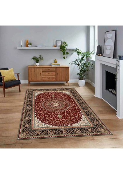Dijital Baskılı Kaymaz Taban Yıkanabilir Klasik Desen Yolluk Salon Halısı, V-Klasik-21-Bordo,