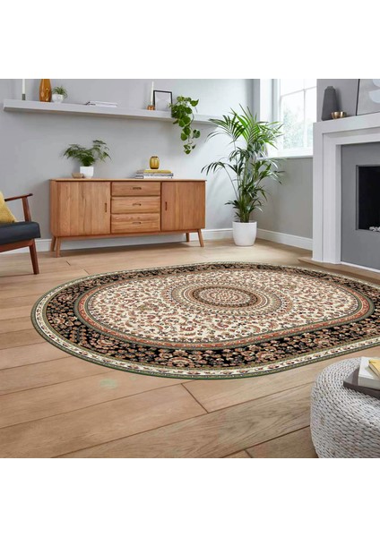 Dijital Kaymaz Taban Yıkanabilir Oval Klasik Desen Yolluk Salon Halısı, V-O-Klasik-21-Krem, fiyatları