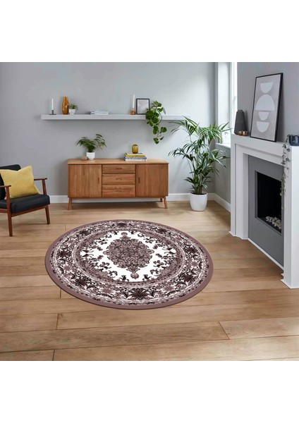 Dijital Kaymaz Taban Yıkanabilir Yuvarlak Klasik Desen Mutfak Salon Halısı, V-Y-Klasik-23-Bordo,