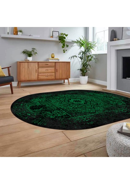 Dijital Kaymaz Taban Yıkanabilir Oval Klasik Desen Yolluk Salon Halısı, V-O-Klasik-12-Yeşil, fiyatları