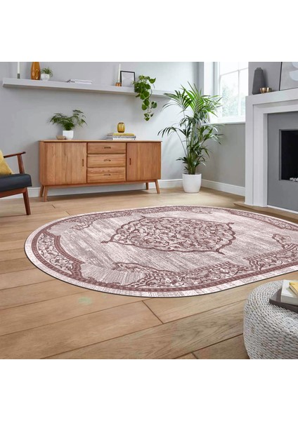 Dijital Kaymaz Taban Yıkanabilir Oval Klasik Desen Yolluk Salon Halısı, V-O-Klasik-15-Pembe, fiyatları