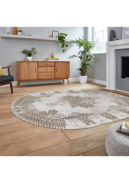 Dijital Kaymaz Taban Yıkanabilir Oval Klasik Desen Yolluk Salon Halısı, V-O-Klasik-22-Kahve, fiyatları