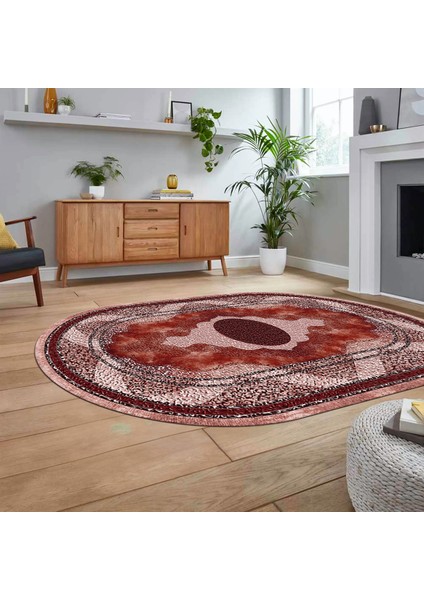 Dijital Kaymaz Taban Yıkanabilir Oval Klasik Desen Yolluk Salon Halısı, V-O-Klasik-24-Bordo, fiyatları