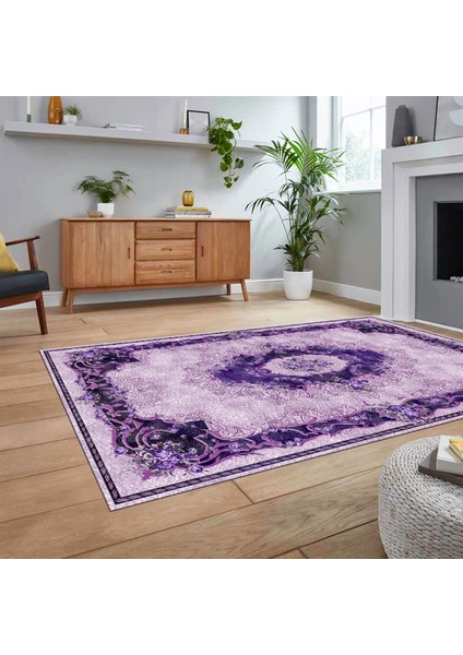 Dijital Baskılı Kaymaz Taban Yıkanabilir Klasik Desen Yolluk Salon Halısı, V-Klasik-29-Mor, fiyatları