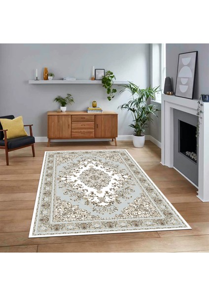Dijital Baskılı Kaymaz Taban Yıkanabilir Klasik Desen Yolluk Salon Halısı, V-Klasik-23-Renkli,